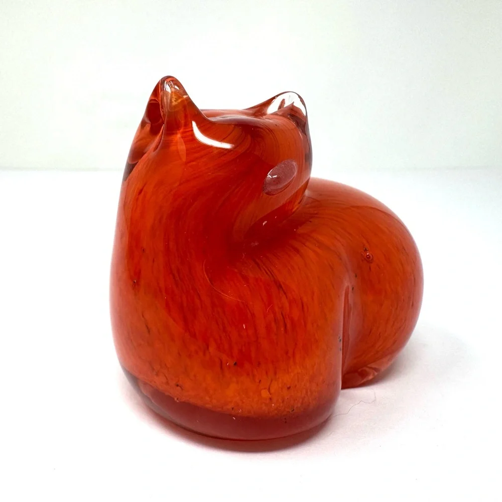 WEST ELM orange glass cat paperweight, NWOT